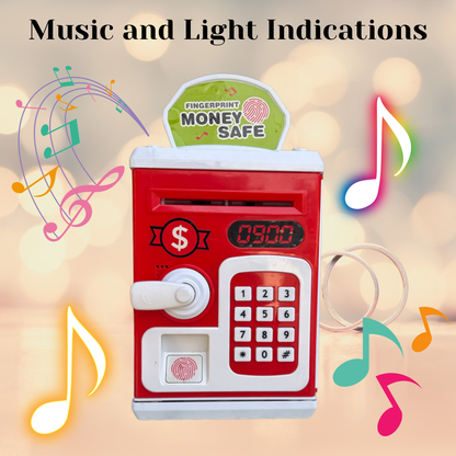 Toylicious Kids Money Safe ATM & Piggy Bank | Fingerprint Sensor & Password Protection for Coins & Rupee Notes (Red)