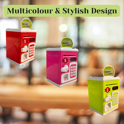 Toylicious Kids Money Safe ATM & Piggy Bank | Fingerprint Sensor & Password Protection for Coins & Rupee Notes (Red)