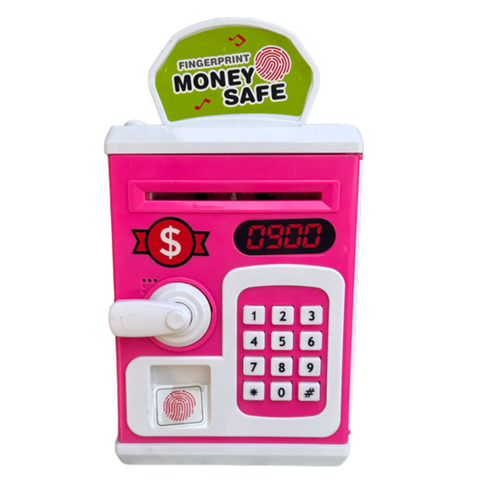 Toylicious Kids Money Safe ATM & Piggy Bank | Fingerprint Sensor & Password Protection for Coins & Rupee Notes (Pink)