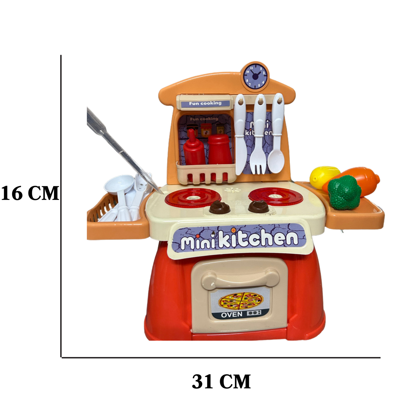 Toylicious Kids 26-Piece Mini Kitchen Playset with Realistic Lights, Sounds & Steam