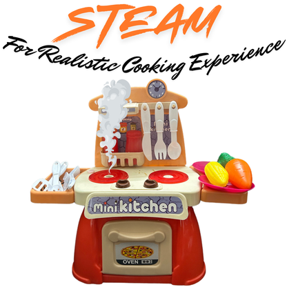 Toylicious Kids 26-Piece Mini Kitchen Playset with Realistic Lights, Sounds & Steam