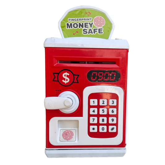 Toylicious Kids Money Safe ATM & Piggy Bank | Fingerprint Sensor & Password Protection for Coins & Rupee Notes (Red)