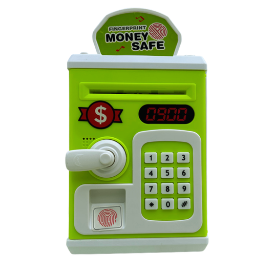 Toylicious Kids Money Safe ATM & Piggy Bank | Fingerprint Sensor & Password Protection for Coins & Rupee Notes (Green)